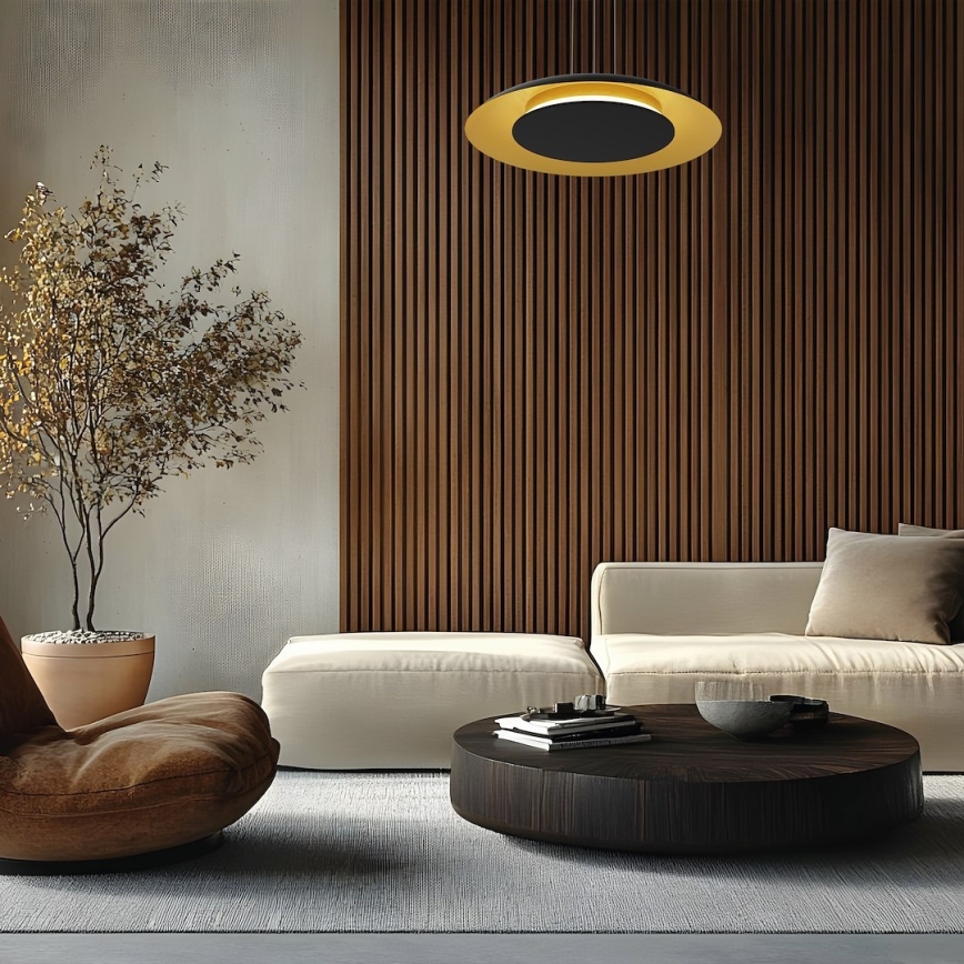 LED-Pendelleuchte an Seil PIATTINO LED/30W/230V 2700/3200/4000K Ø 40 cm schwarz/gold