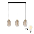 LED-Pendelleuchte an Seil SEBO 3xE27/15W/230V schwarz/rauchbeige