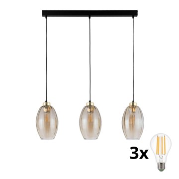 LED-Pendelleuchte an Seil SEBO 3xE27/15W/230V schwarz/rauchbeige