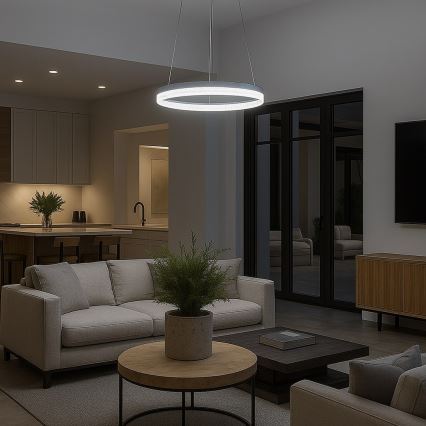 LED-Pendelleuchte an Stahlseil GALA LED/25W/230V Ø 50 cm silber