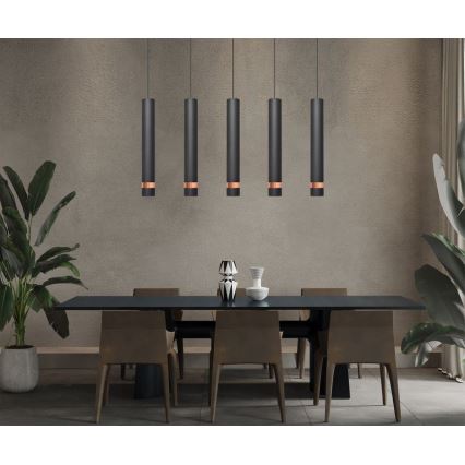 LED-Pendelleuchte an Kabel TUBA 5xGU10/6,5W/230V schwarz/kupferfarben