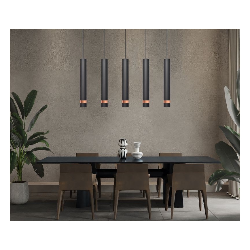 LED-Pendelleuchte an Kabel TUBA 5xGU10/6,5W/230V schwarz/kupferfarben