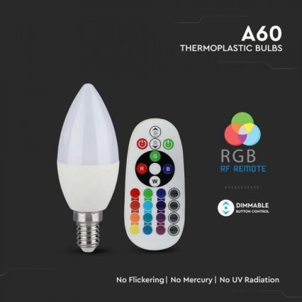 LED RGB dimmbare Lampe E14, 3,5 W, 230 V, 6400 K + Fernbedienung