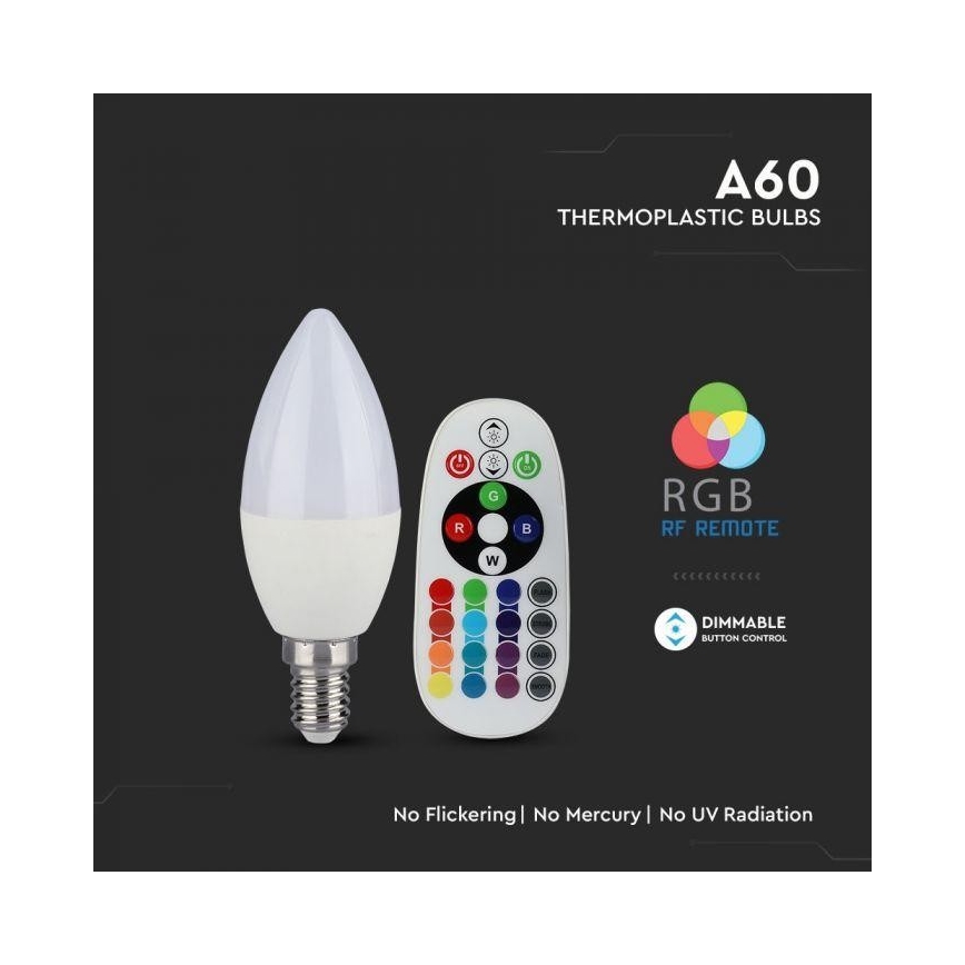 LED RGB dimmbare Lampe E14, 3,5 W, 230 V, 6400 K + Fernbedienung