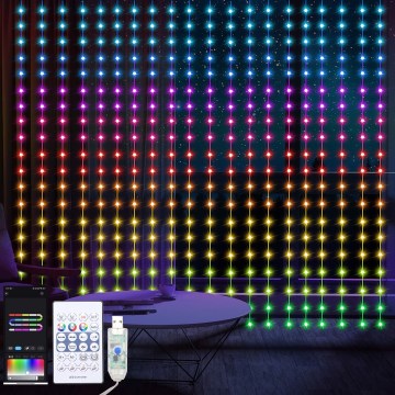 LED RGB dimmbarer Lichtervorhang WIZARD 400xLED/USB 2x2m + Fernbedienung