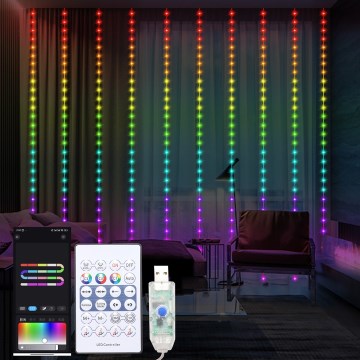 LED RGB dimmbarer Weihnachts-Lichtervorhang WIZARD 300xLED/USB 3x3m + Fernbedienung