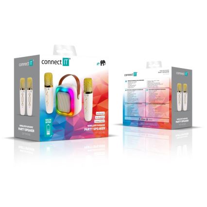 CONNECT IT CSP-1010-BG - LED RGB-Lautsprecher mit 2 kabellosen Mikrofonen, 5W/1200 mAh + 2x 400 mAh, creme/gold