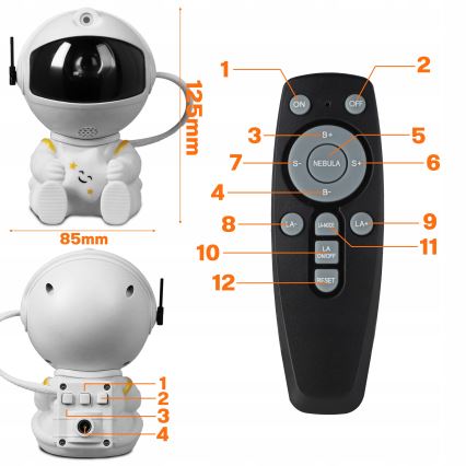 LED-RGB-Projektor LED/5W/5V Astronaut + Fernbedienung