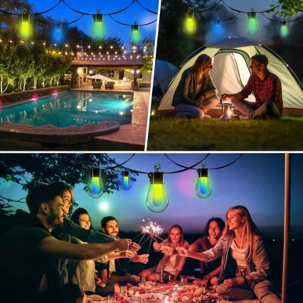 Solarbetriebene dimmbare RGB-LED-Lichterkette 15xLED/18 Funktionen USB 6 m IP44 schwarz + Fernbedienung