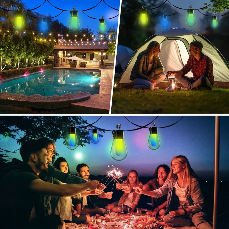 Solarbetriebene dimmbare RGB-LED-Lichterkette 15xLED/18 Funktionen USB 6 m IP44 schwarz + Fernbedienung