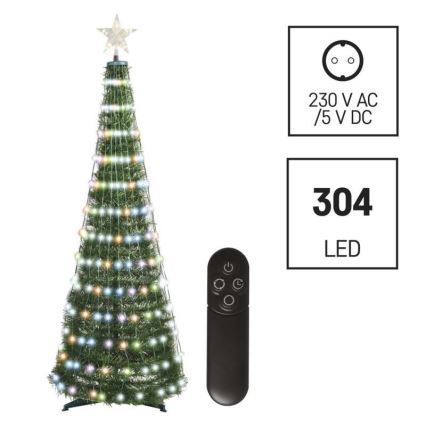 LED RGB Weihnachtsbaum mit einer Lichterkette 304xLED/16 Modi 1,8m + Fernbedienung