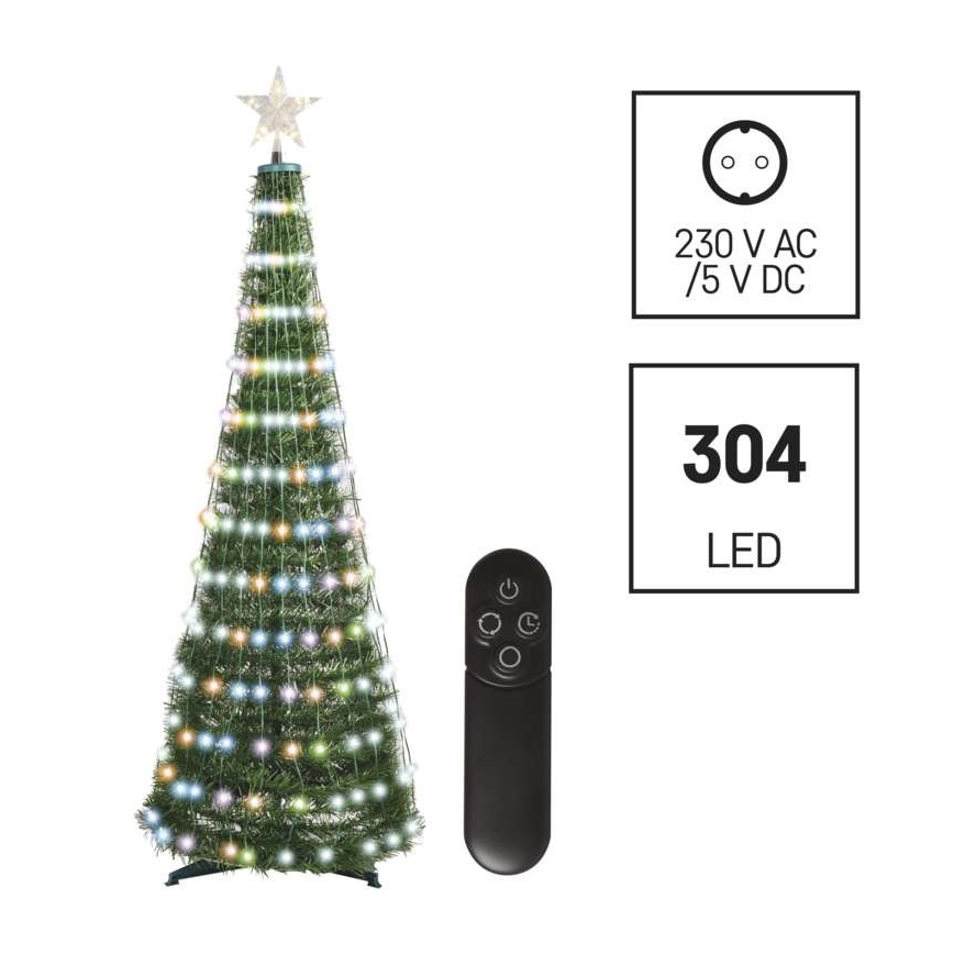 LED RGB Weihnachtsbaum mit einer Lichterkette 304xLED/16 Modi 1,8m + Fernbedienung