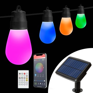 LED RGBIC dimmbare Solar-Lichterkette 15xLED/1,3W/3,7/5V 2200 mAh 8 m IP65 schwarz + Fernbedienung