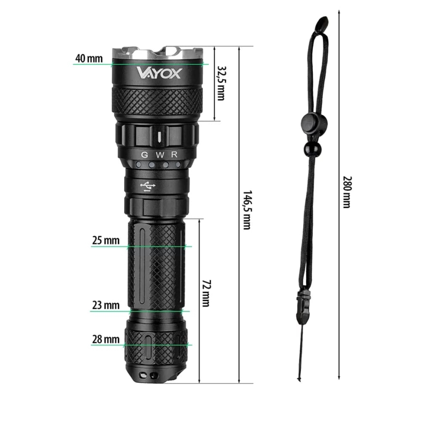 LED RGBW dimmbare wiederaufladbare Taschenlampe LED/15W/5V IP66 1500 lm 2000 mAh