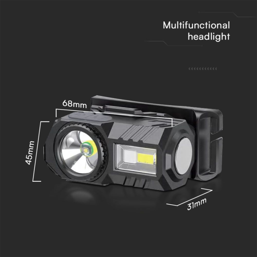 LED RGBW Dimmbare, aufladbare Stirnlampe USB LED/3W/5V IP43 190 glänzend 24 h 750 mAh