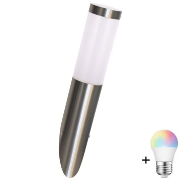 LED RGBW dimmbare Außenwandleuchte LIVIA 1xE27/6,5W/230V 2700-6500K Wi-Fi IP44 silber