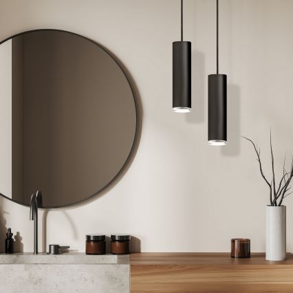 LED RGBW dimmbare Badezimmer‑Hängeleuchte TURYN mit Seilaufhängung 1xGU10/4,8W/230V 3000K IP44 schwarz + Fernbedienung