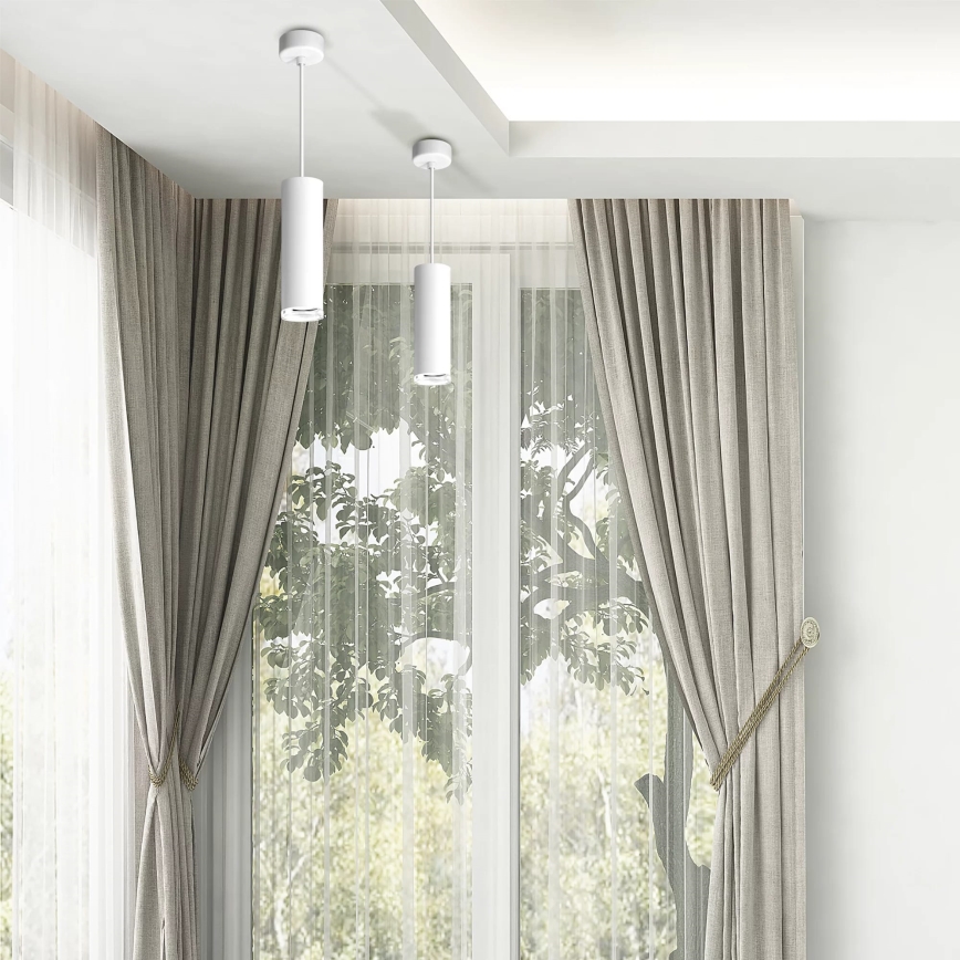 LED RGBW, dimmbare Badezimmer-Hängeleuchte TURYN mit Seilabhängung 1xGU10/4,8W/2300V 3000K IP44 weiß + Fernbedienung