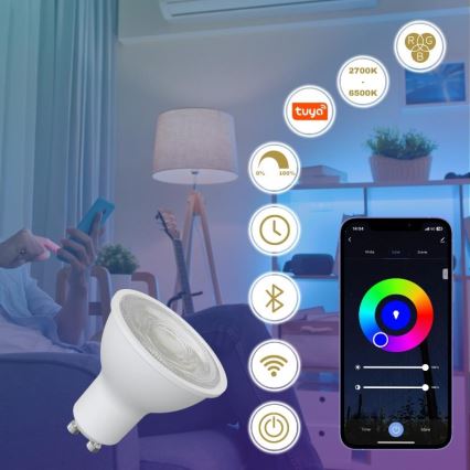 LED RGBW Dimmbar Lampe GU10/4,5W/230V 2700-6500K Wi-Fi Tuya