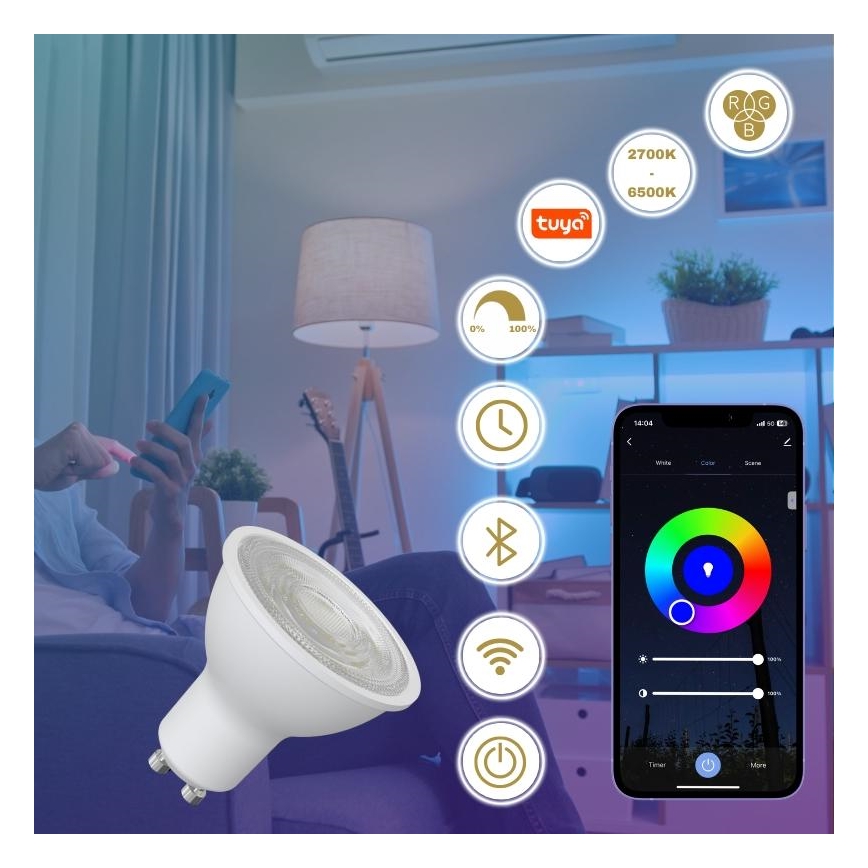 LED RGBW Dimmbar Lampe GU10/4,5W/230V 2700-6500K Wi-Fi Tuya