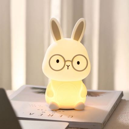 LED RGBW Dimmbare Kinder-Leuchte mit Touch-Funktion FLORKA LED/1W/5V USB 1200 mAh Hase weiß/grau