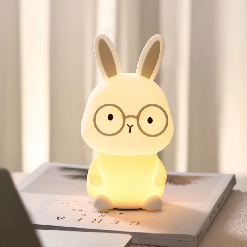 LED RGBW Dimmbare Kinder-Leuchte mit Touch-Funktion FLORKA LED/1W/5V USB 1200 mAh Hase weiß/grau