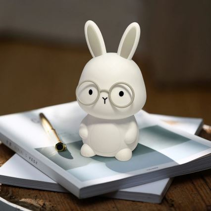 LED RGBW Dimmbare Kinder-Leuchte mit Touch-Funktion FLORKA LED/1W/5V USB 1200 mAh Hase weiß/grau