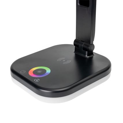 LED RGBW Dimmbare Tischleuchte mit Touch-Funktion und kabelloser Aufladung, LCD Anzeige und USB-Anschluss MAGNUS LED/6W/5V 3000-6500K schwarz