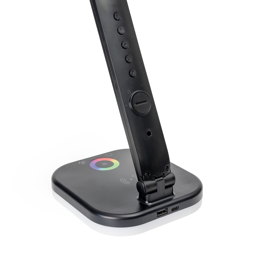 LED RGBW Dimmbare Tischleuchte mit Touch-Funktion und kabelloser Aufladung, LCD Anzeige und USB-Anschluss MAGNUS LED/6W/5V 3000-6500K schwarz