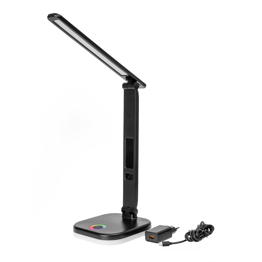 LED RGBW Dimmbare Tischleuchte mit Touch-Funktion und kabelloser Aufladung, LCD Anzeige und USB-Anschluss MAGNUS LED/6W/5V 3000-6500K schwarz