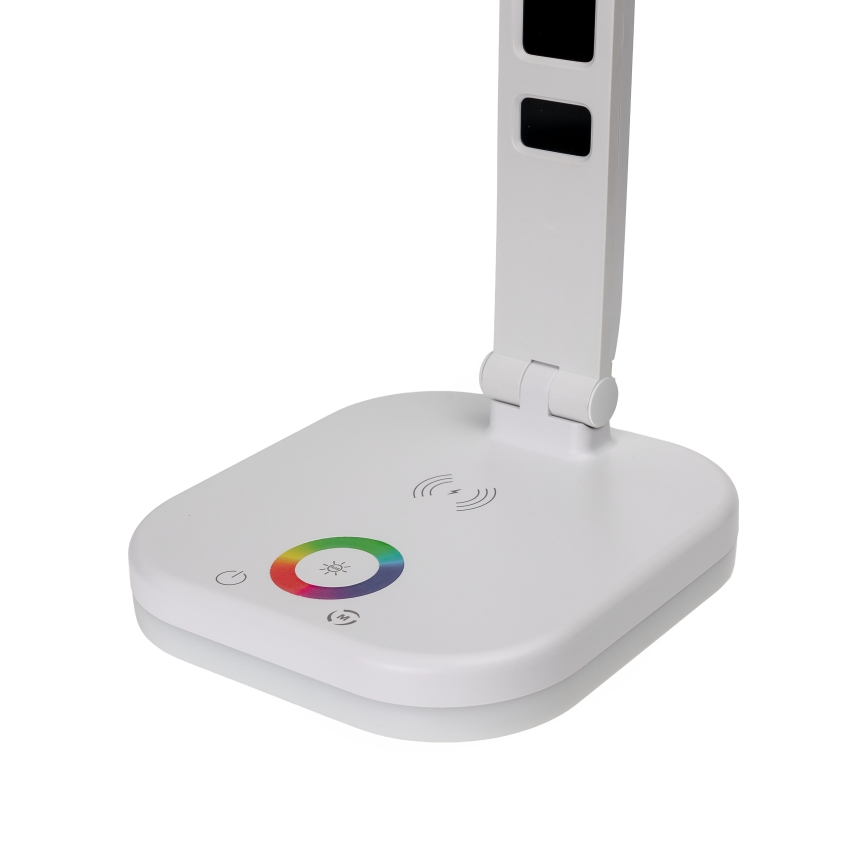 LED RGBW Dimmbare Tischleuchte mit Touch-Funktion und kabelloser Aufladung, Anzeige und USB-Anschluss MAGNUS LED/6W/5V 3000-6500K weiß
