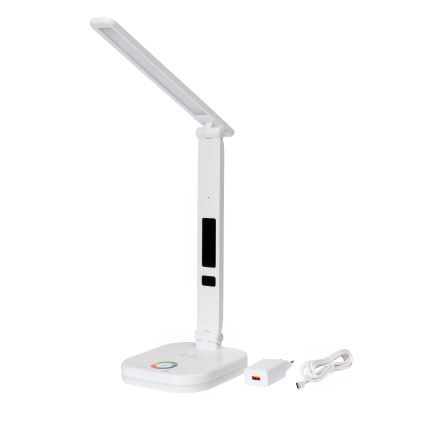 LED RGBW Dimmbare Tischleuchte mit Touch-Funktion und kabelloser Aufladung, Anzeige und USB-Anschluss MAGNUS LED/6W/5V 3000-6500K weiß