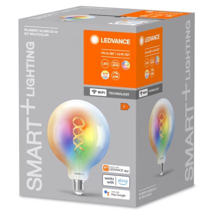 LED RGBW dimmbare SMART+ FILAMENT Glühbirne E27/4,8W/230V 2700-6500K Wi-Fi - Ledvance