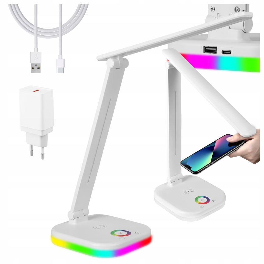 LED RGBW dimmbare Tischlampe mit kabellosem Laden LED/7W/5V USB weiß