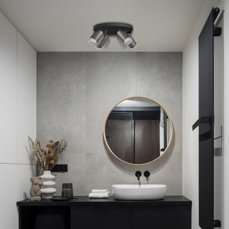 LED RGBW dimmbarer Badezimmer-Spot TURYN 4xGU10/4,8W/230V 3000K IP44 schwarz + Fernbedienung