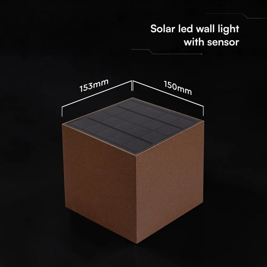 LED-Solar-Wandleuchte mit Sensor LED/9W/3,7V 3000/4000/5000K IP65 2600 mAh braun