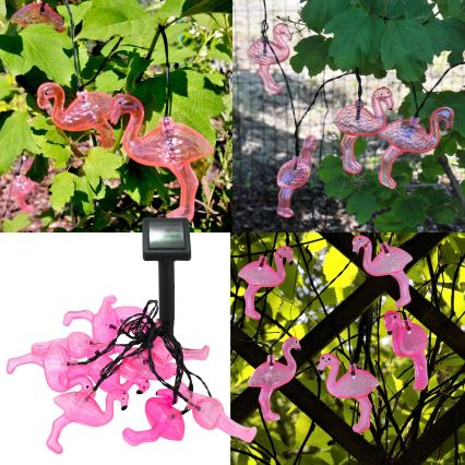 LED Solar-Dekorationslichterkette 10xLED/1,2V 300 mAh 3,8 m IP44 Flamingo