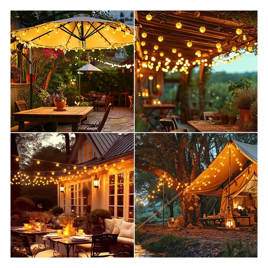 LED-Solar-Deko-Lichterkette 50xLED/8 Funktionen 500 mAh 9,5 m IP67 warmweiß