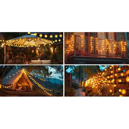 LED-Solar-Deko-Lichterkette 50xLED/8 Funktionen 500 mAh 9,5 m IP67 warmweiß