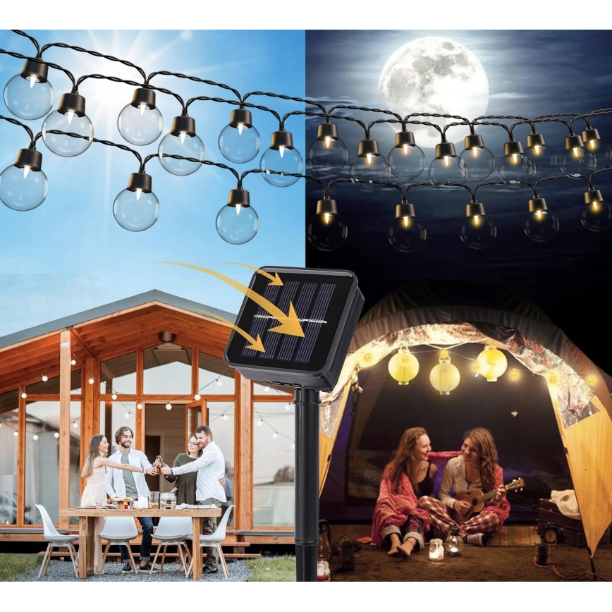 LED-Solar-Dekorationslichterkette 30 LEDs/8 Funktionen 500 mAh 10,6 m IP67 Warmweiß