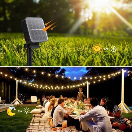 LED-Solar-Dekorationslichterkette 30 LEDs/8 Funktionen 500 mAh 10,6 m IP67 Warmweiß