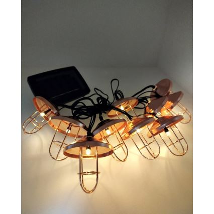 LED-Solar-Lichterkette 10xLED/1,2V 300 mAh 3,8 m IP44 kupferfarben