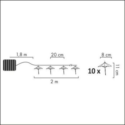 LED Solar-Lichterkette 10xLED/1,2V 300 mAh 3,8 m IP44 für Sonnenschirme