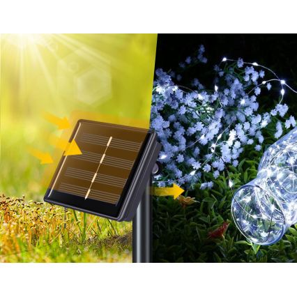 LED Solar-Lichterkette, 200 LEDs, 1,2 V, 800 mAh, 12 m, IP44, schwarz