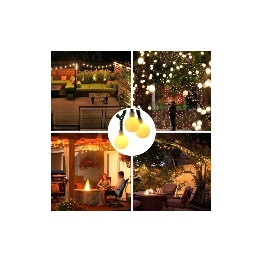 LED-Solar-Lichterkette, 50 LEDs, 8 Funktionen, 500 mAh Akku, 9,5 m, IP67, warmweiß