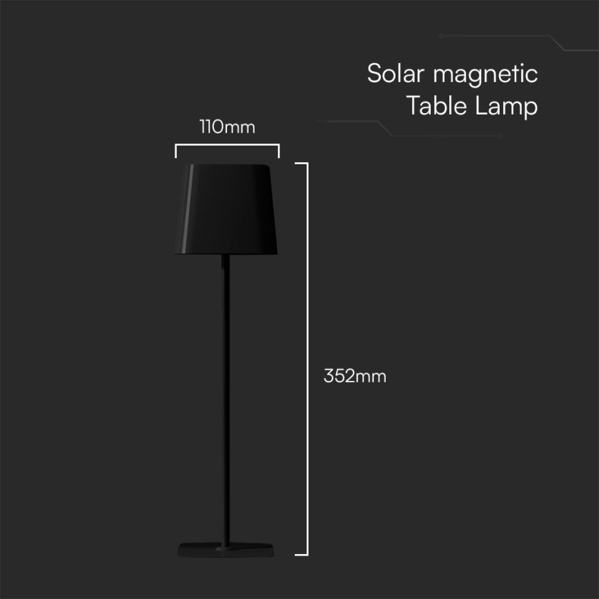 LED Solar-Dimmbar Magnetische Touch-Lade-Tischlampe LED/5W/5V 3000-6000K 3600 mAh IP65 Schwarz