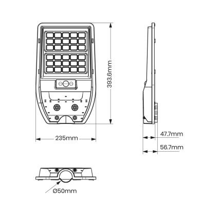 LED-Solar-Straßenlampe VIA 50W/5000 mAh 3,2V 6000K IP65 + Fernbedienung