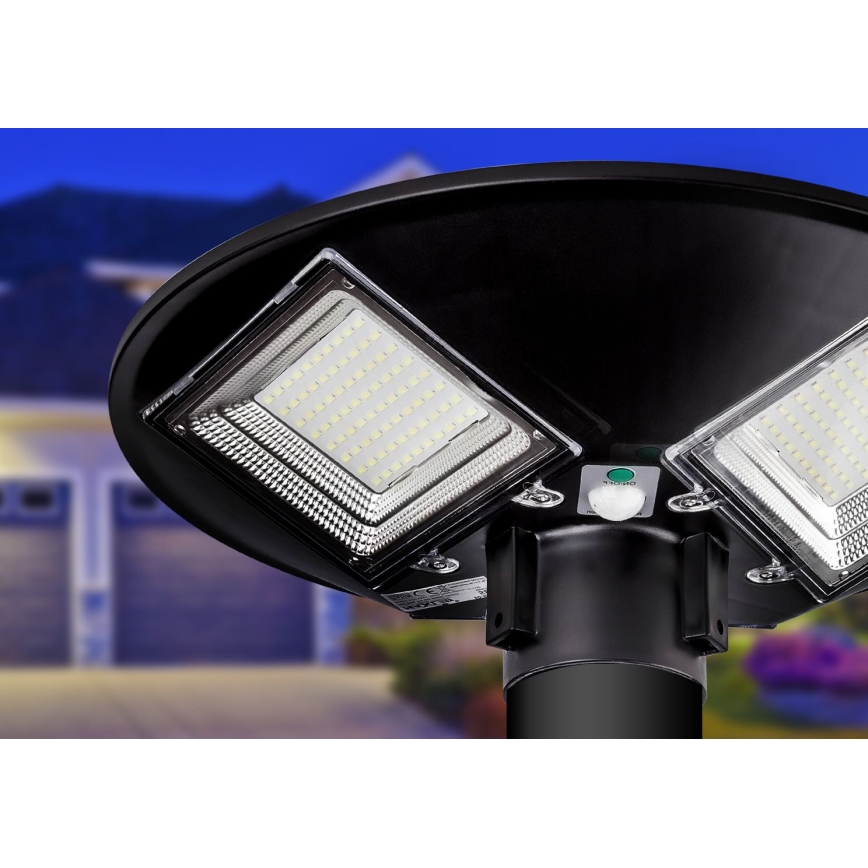 Dimmbare LED-Solar-Straßenlaterne mit Sensor LED/15W/6V 11000 mAh 6500K IP65 schwarz + Fernbedienung