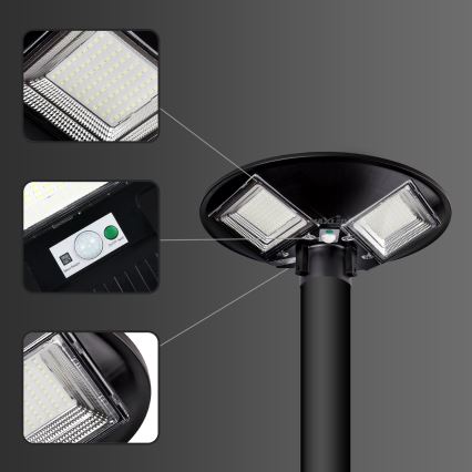 Dimmbare LED-Solar-Straßenlaterne mit Sensor LED/15W/6V 11000 mAh 6500K IP65 schwarz + Fernbedienung