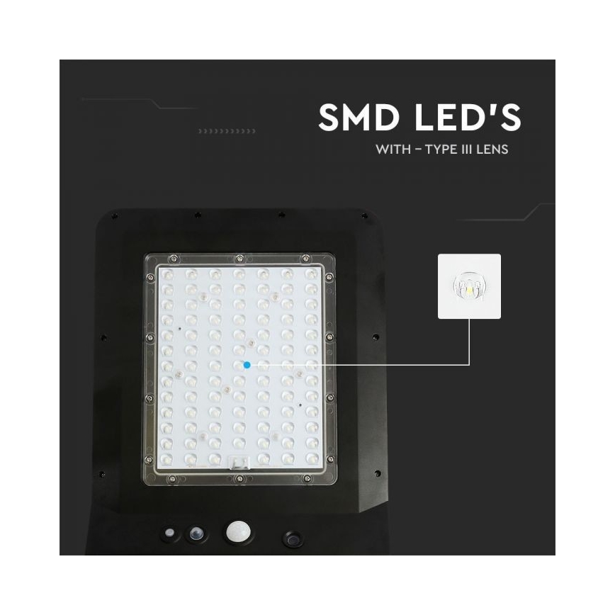 LED-Solar-Straßenlaterne mit Sensor LED/40W/9,6V IP65 6000K 12000 mAh + Fernbedienung